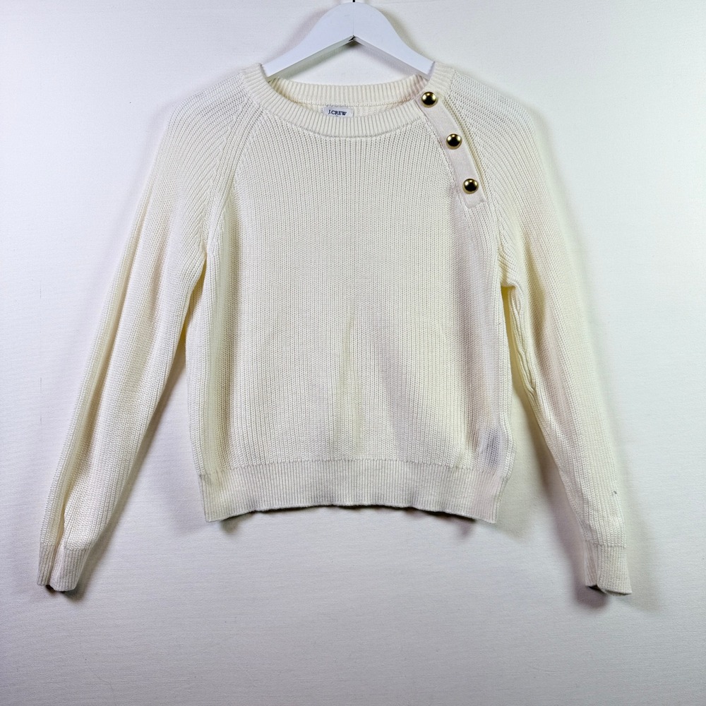 J.CREW Ivory Button Shoulder Ribbed‎ Knit Sweater XS